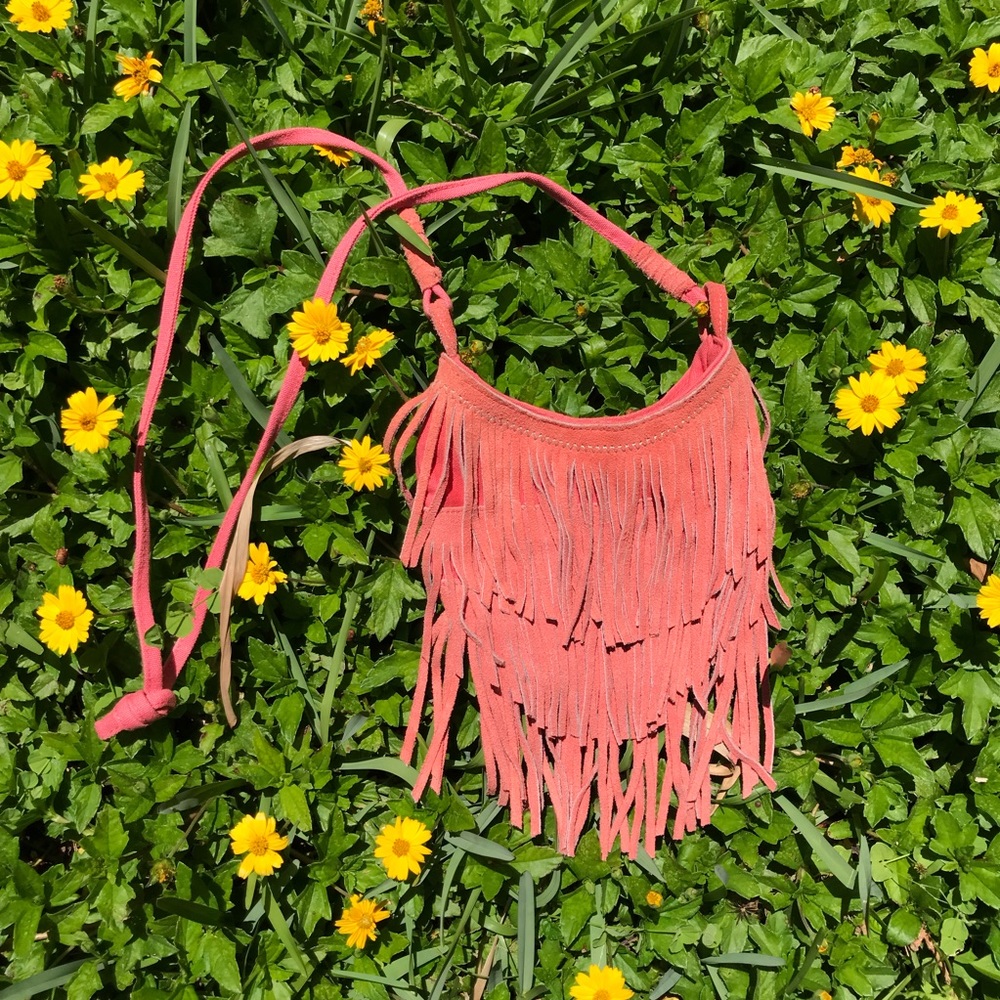 🌿Pink Suede Tassel Bag